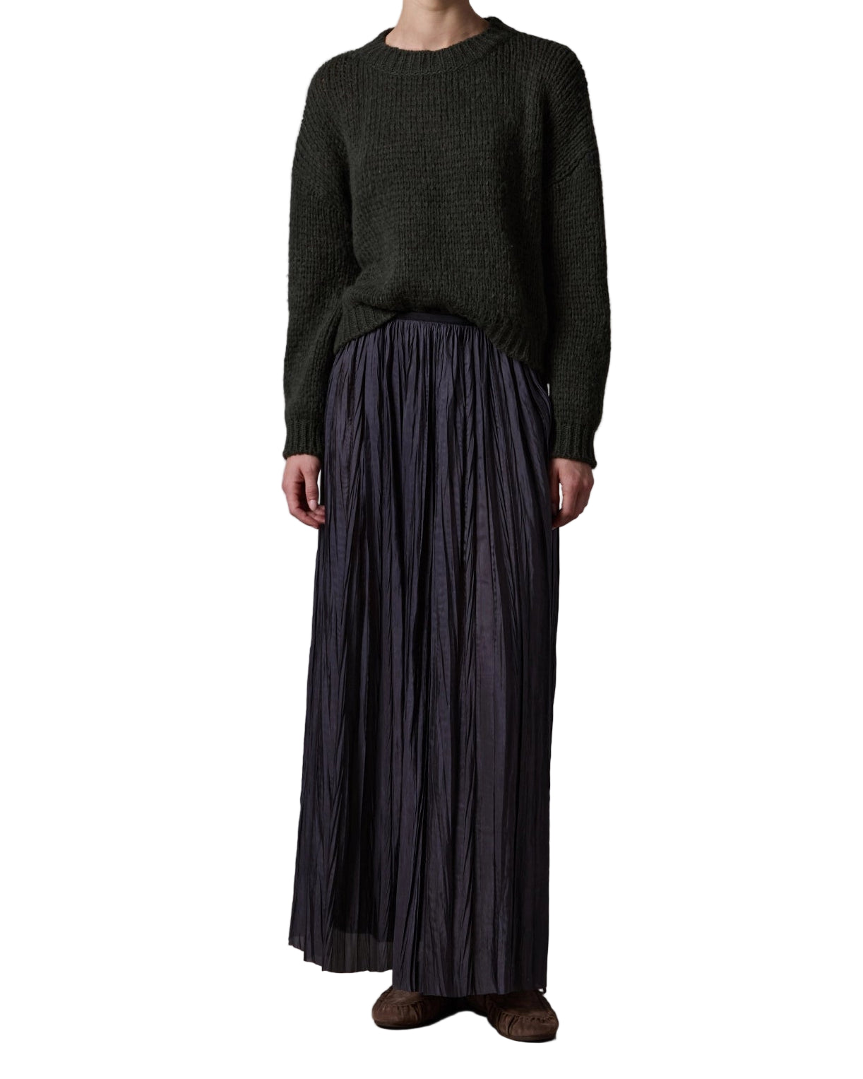 Plissé Midi Skirt Navy Black