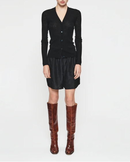 Skinny Rib V Cardigan Black