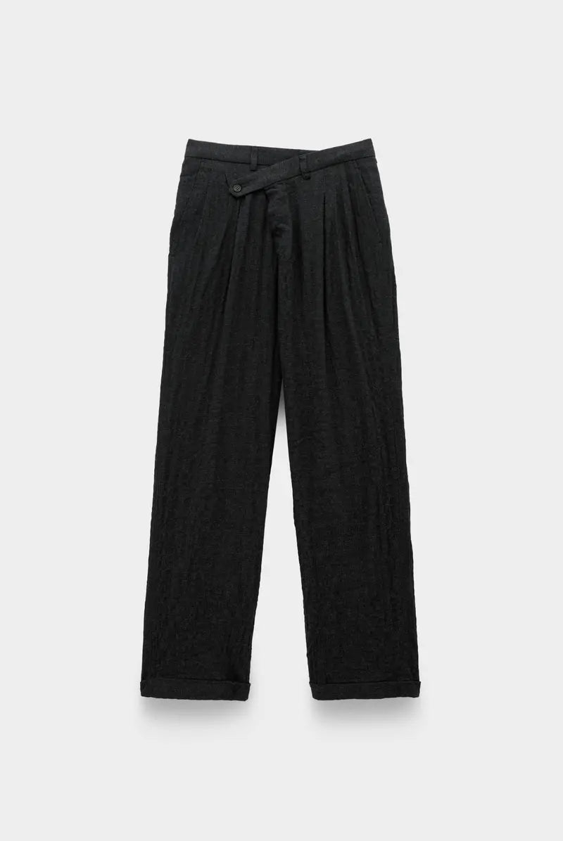 Triple Pleat Crossover Trouser Charcoal