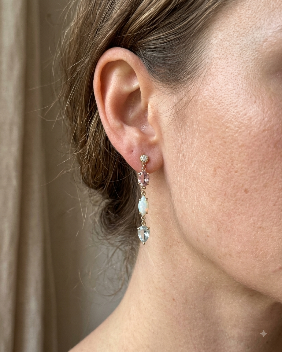 Multi Gemstone Drop Stud