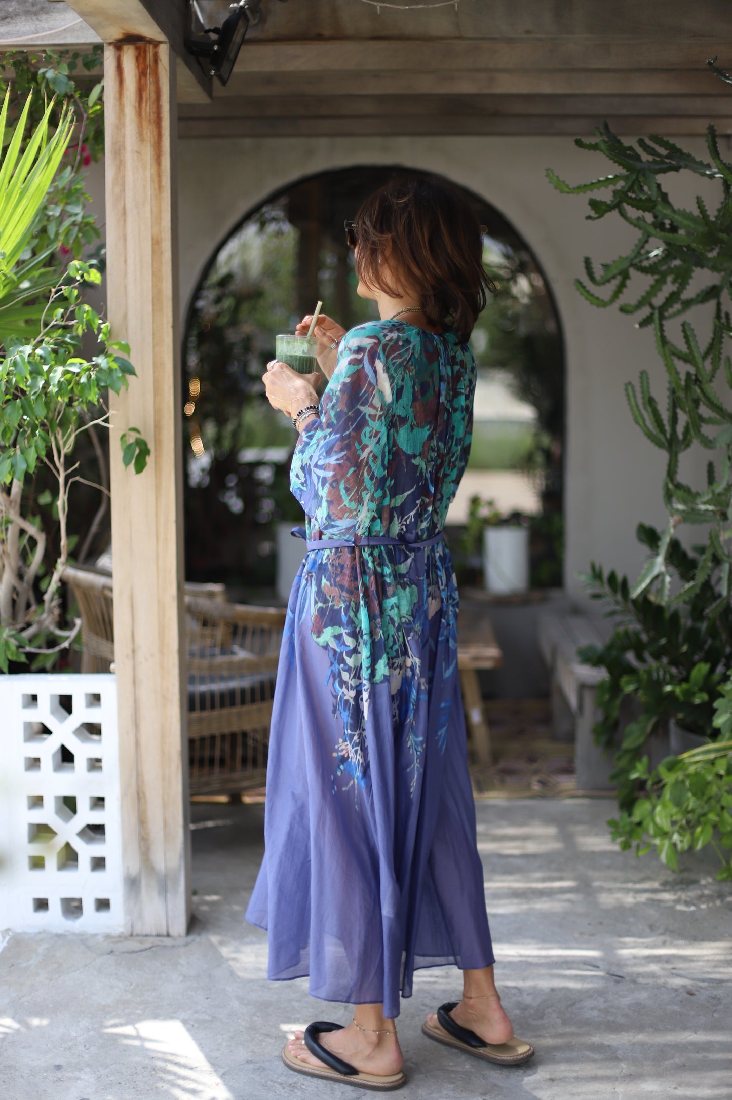 Heaven Print Long Silk Dress Sky Dust