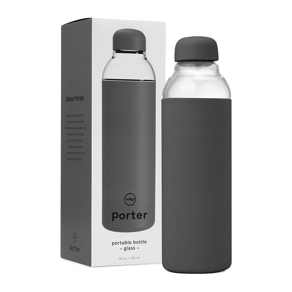 Portable Glass Water Bottle Charcoal