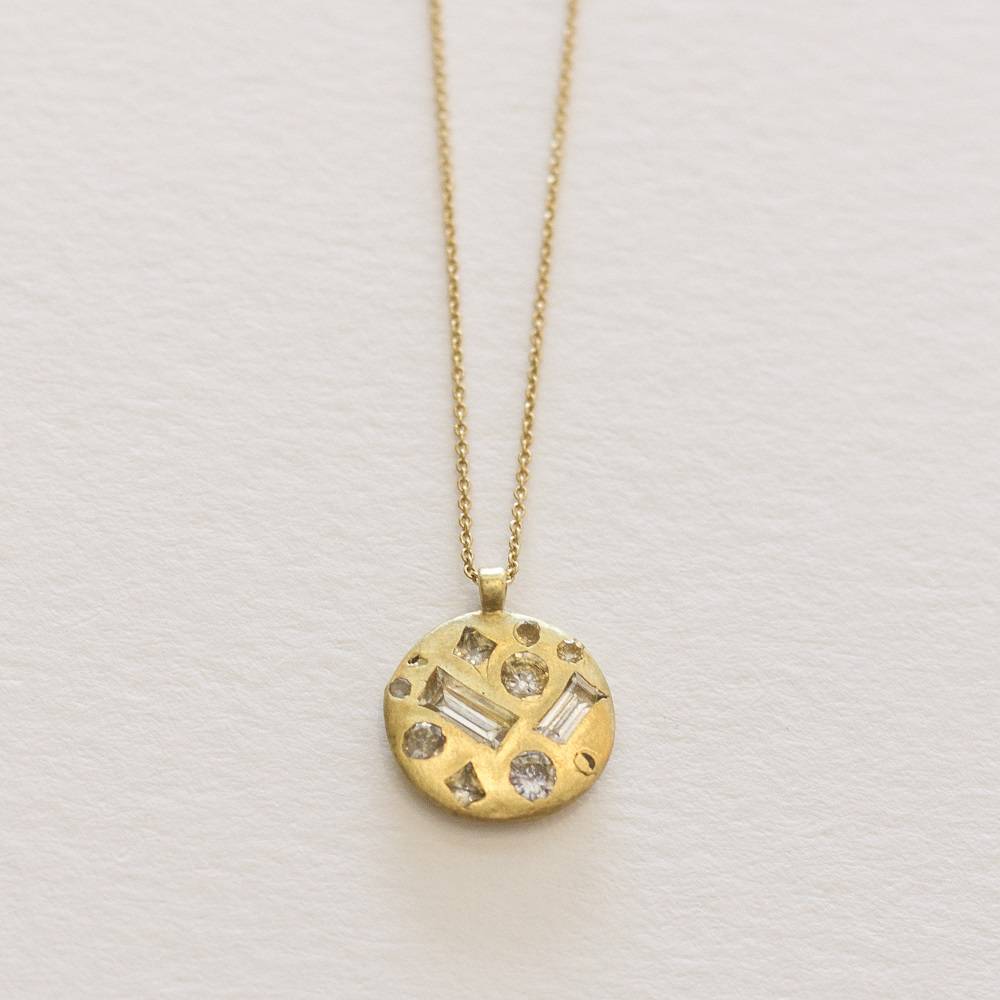 18K Yellow Gold White Sapphire Constellation Disc Necklace by Polly Wales