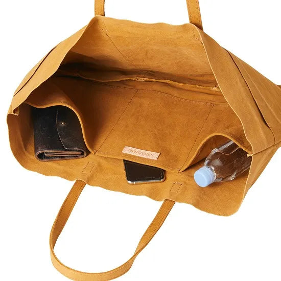 Washed Canvas 6-Pockets Tote Large Mustard