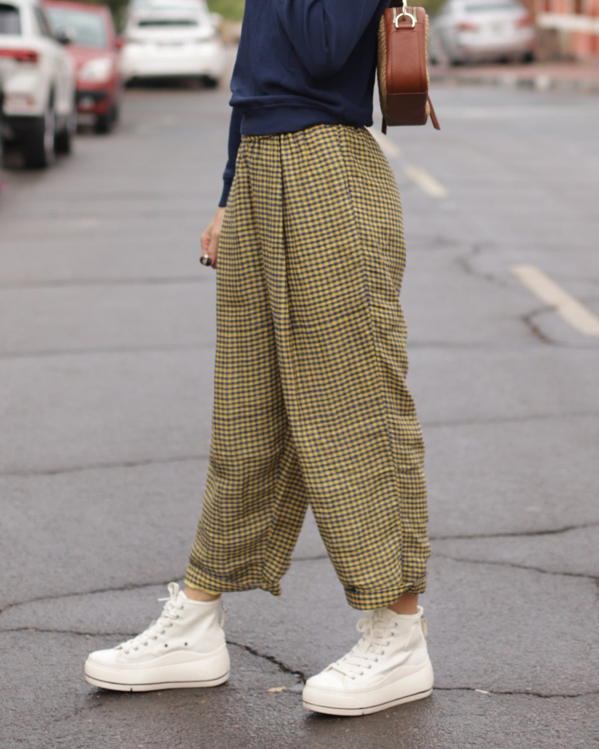 Embroidered Big Tuck Pants South Royal Check