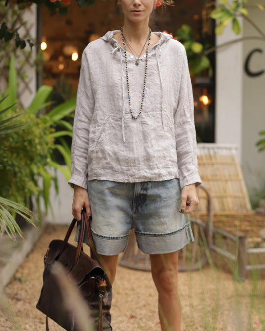 Gray Hooded Parka with Mirror Works