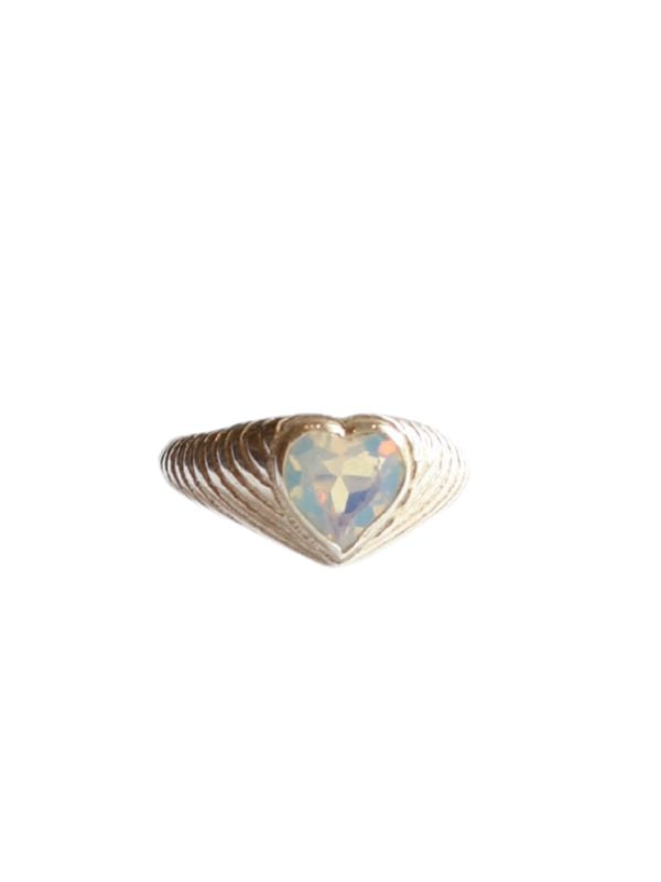 Opalite Heart Ring Silver