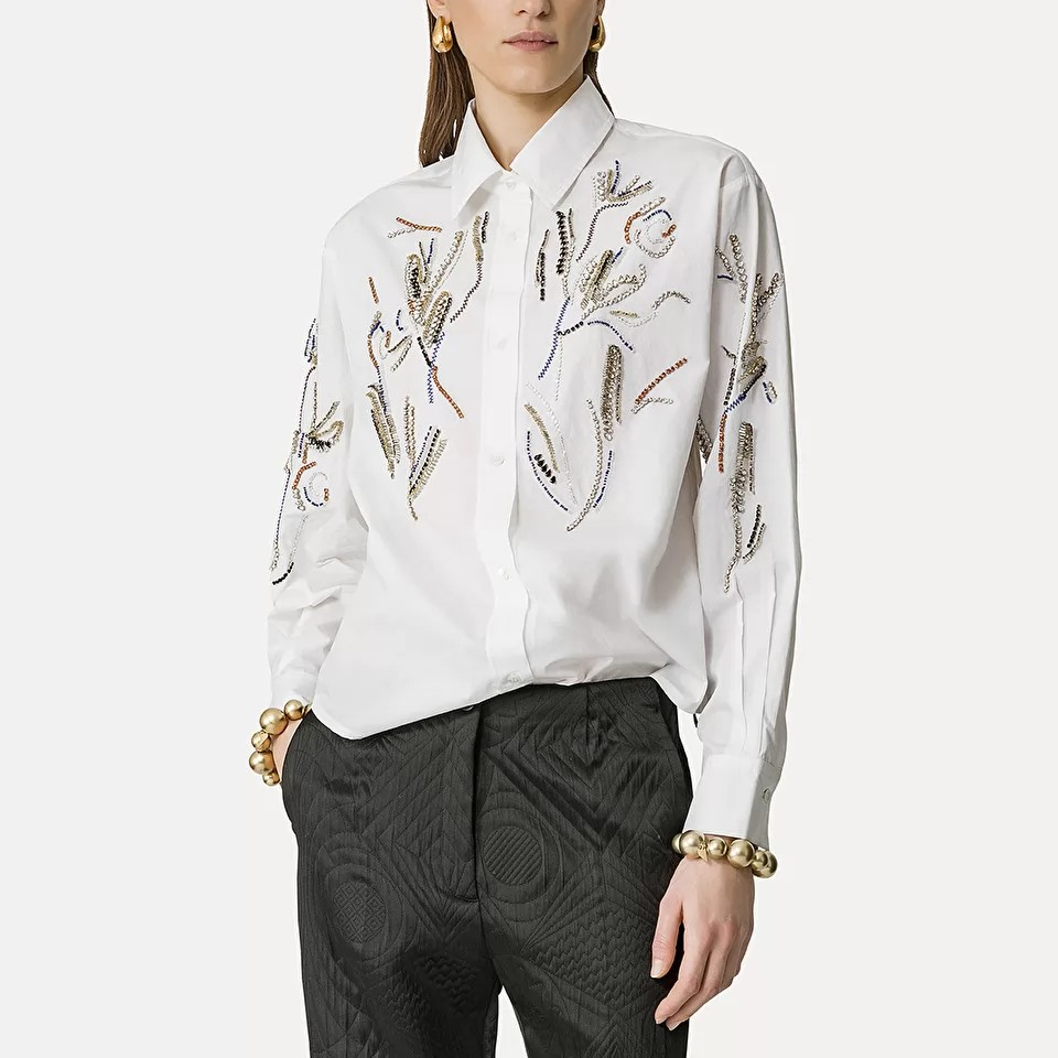 Crystal Rose Cotton Poplin Shirt White