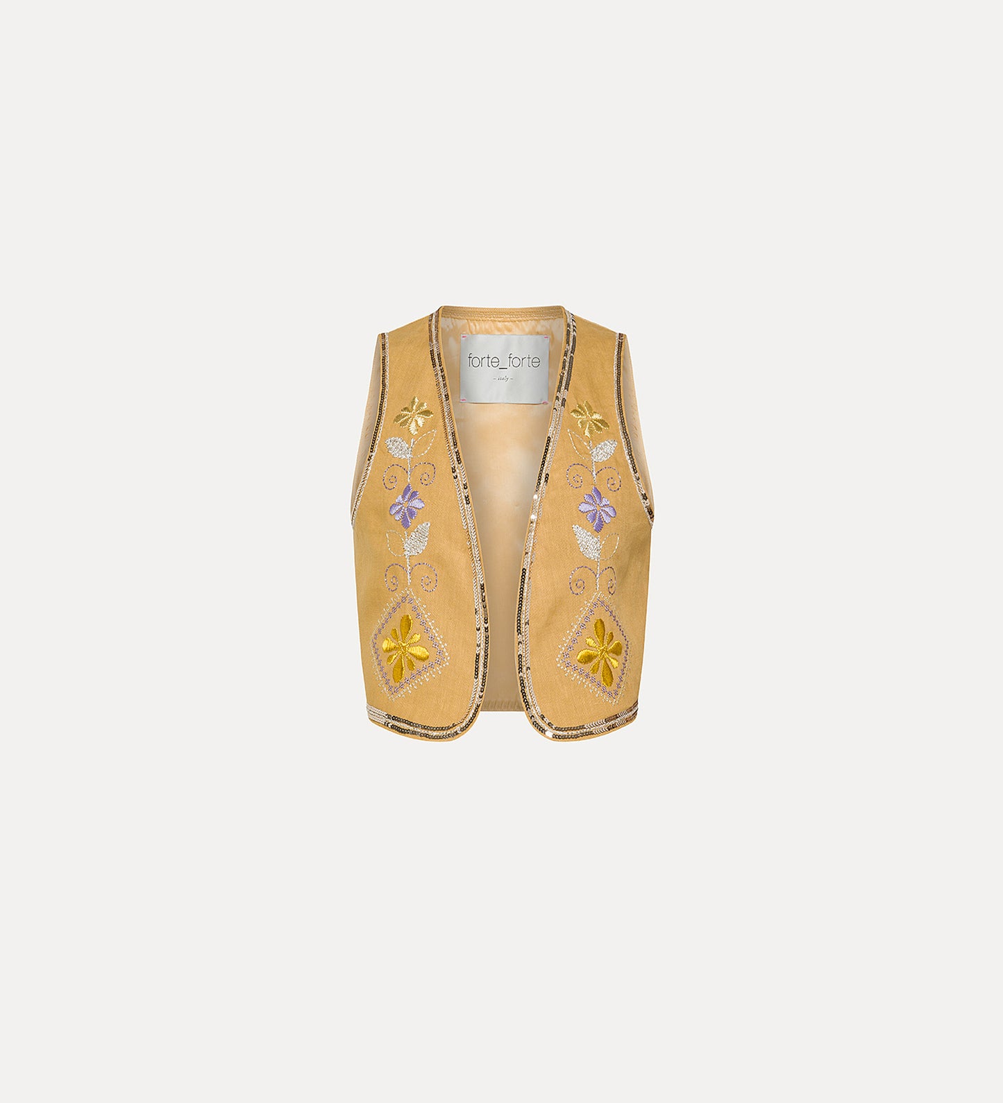 Linen Vest with Embroidered Detailing Grano