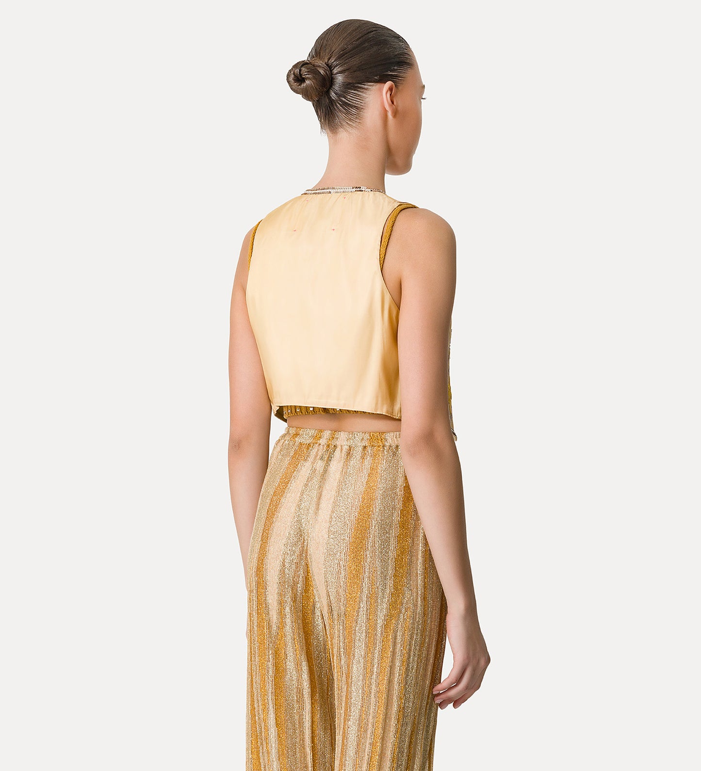 Linen Vest with Embroidered Detailing Grano