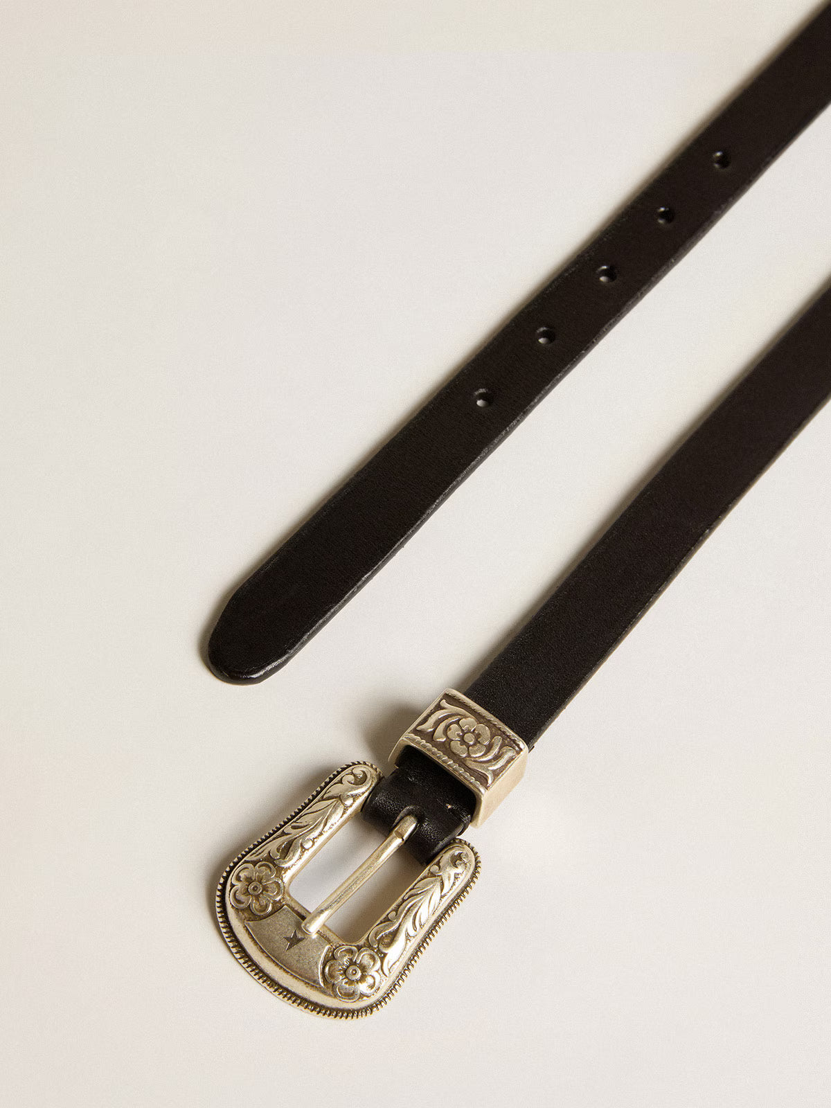 Washed Leather Belt with Silver Buckle