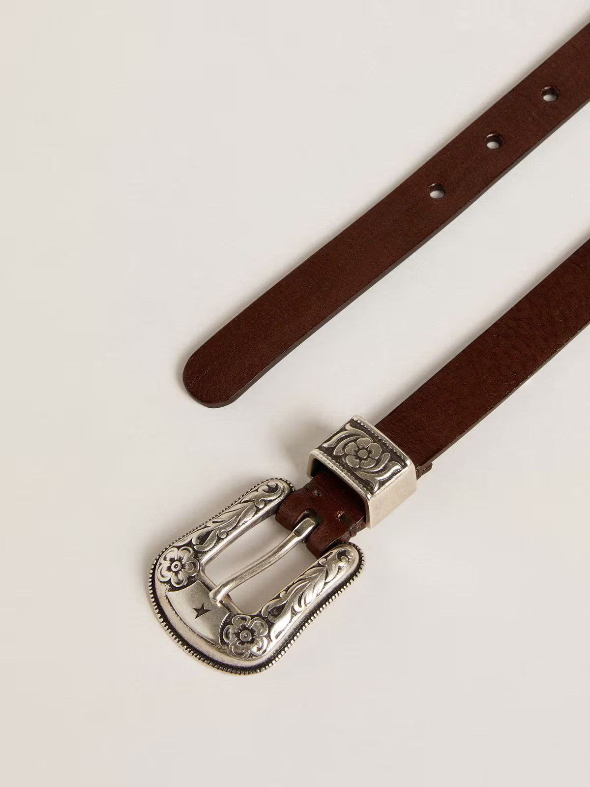 Leather Belt with Silver Buckle Dark Brown