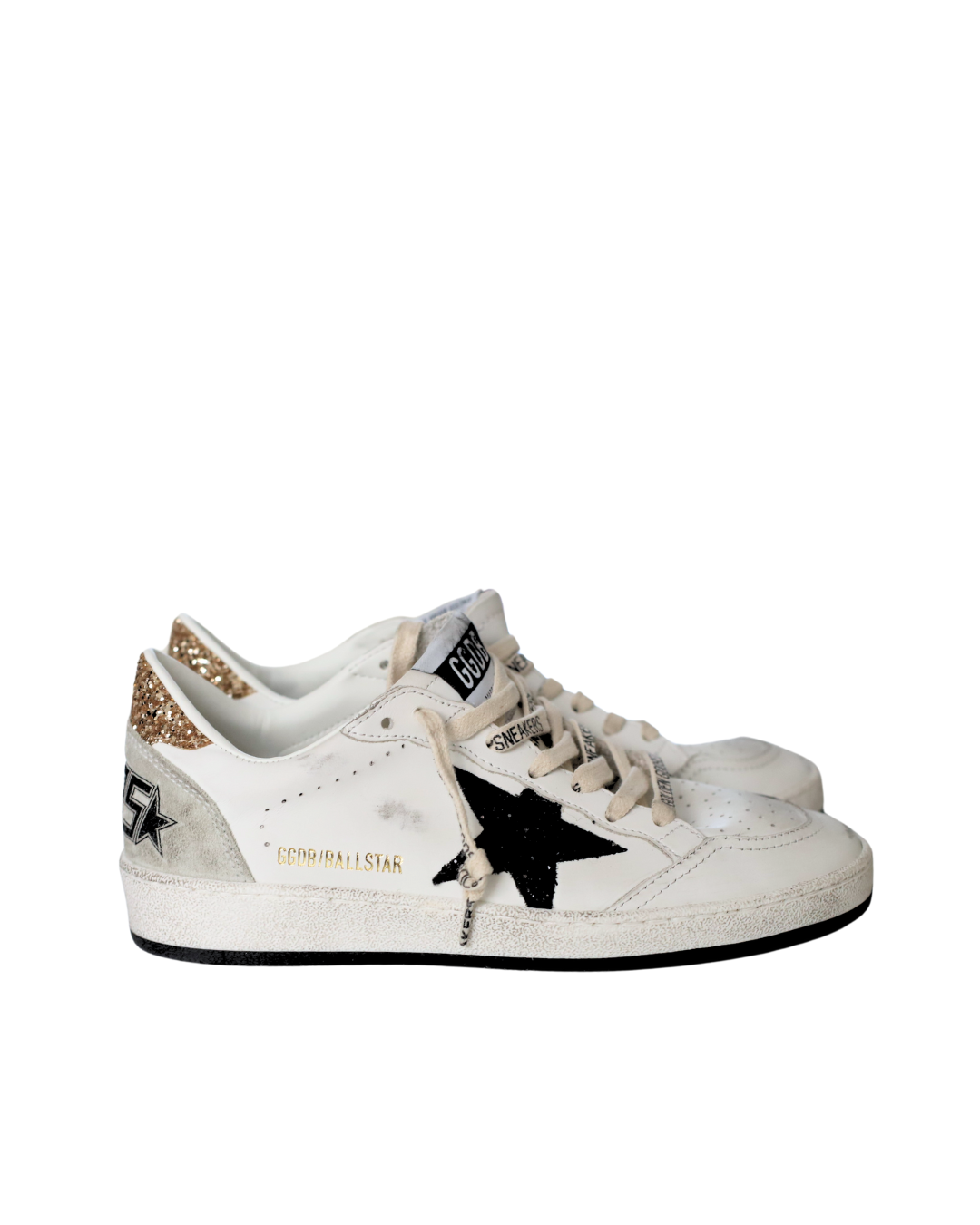 Leather-glitter Ball Star Sneakers White/black/gold/ice