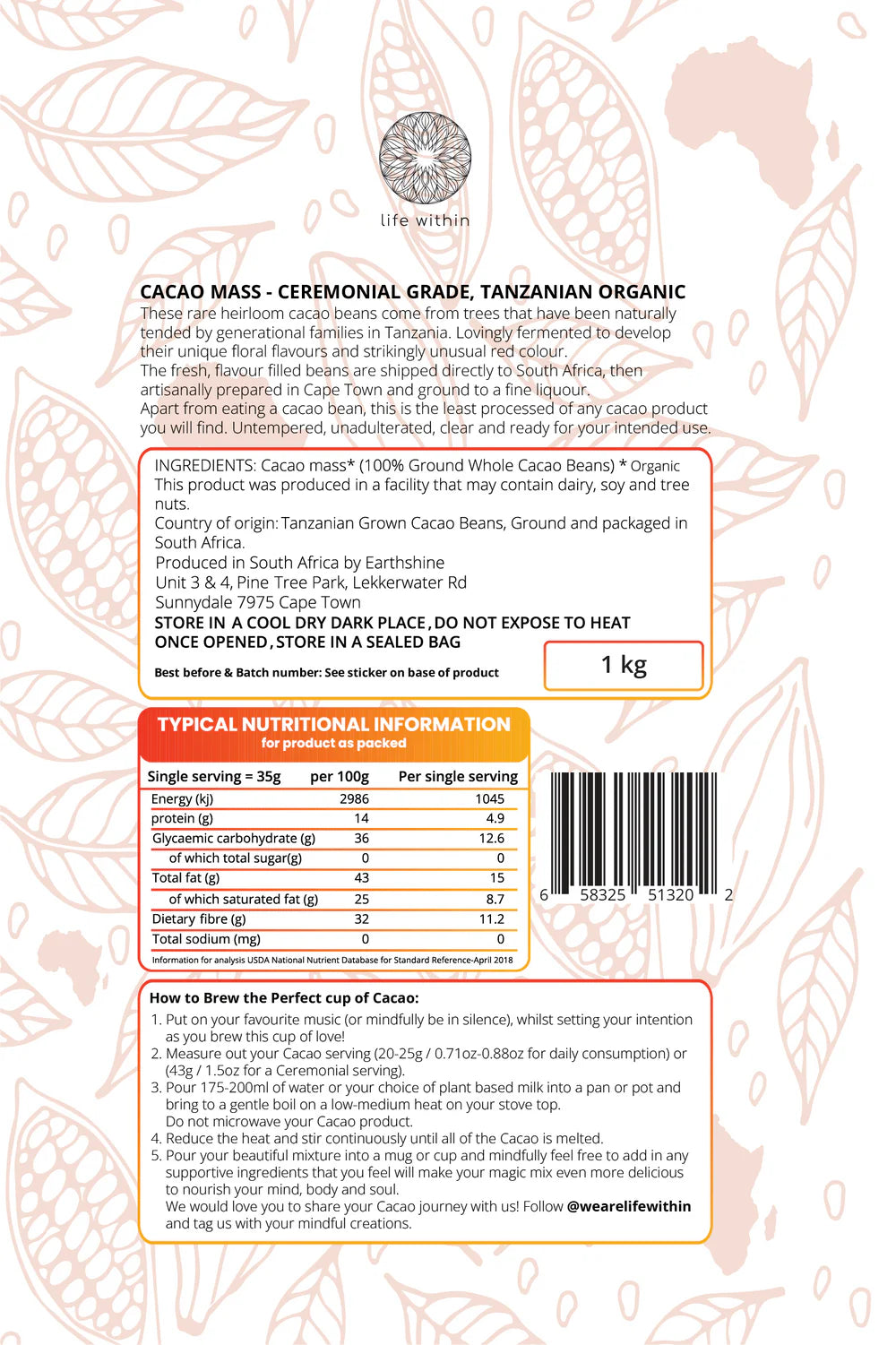 100% Ceremonial Grade Cacao 500g