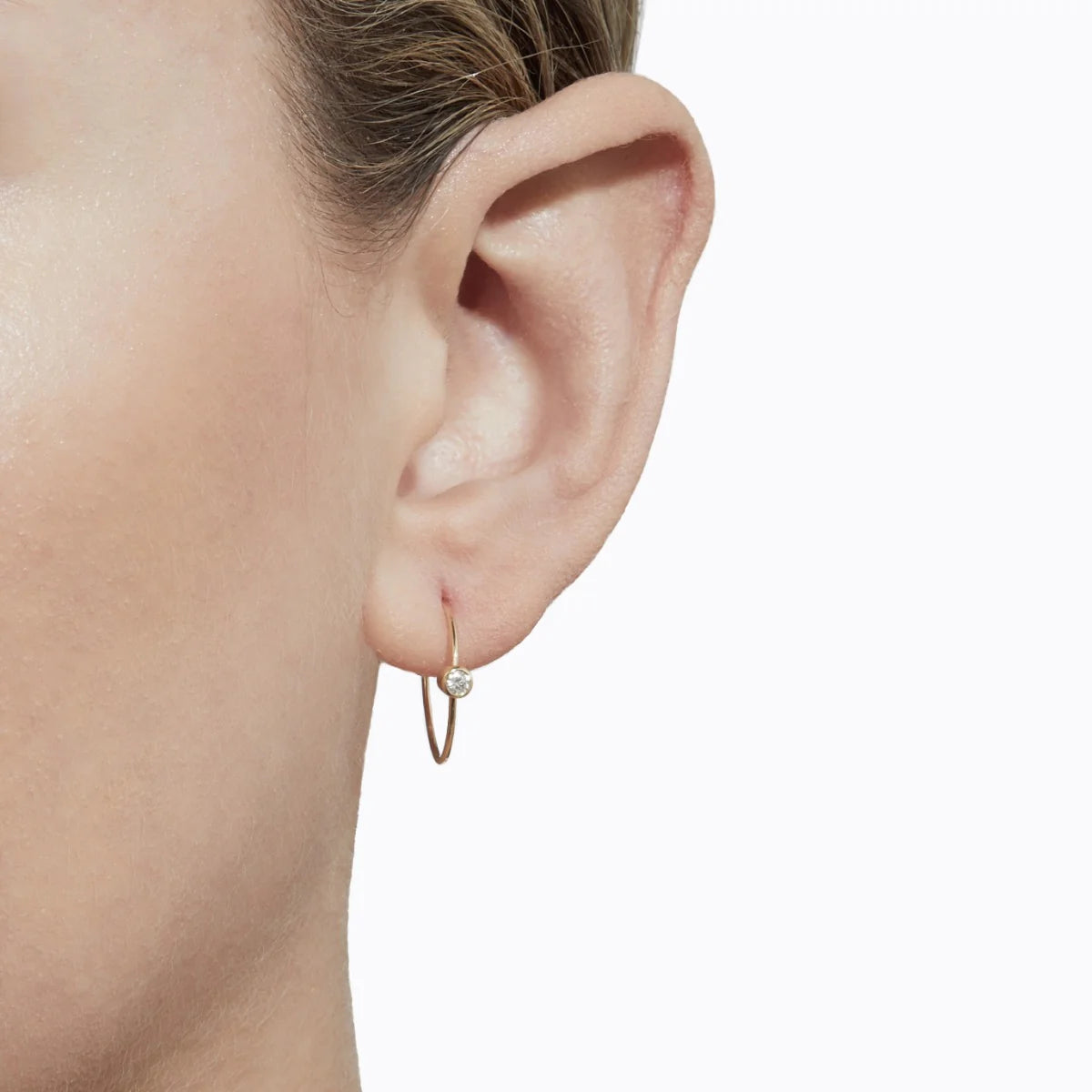 One Stone Hoop Diamond Single Earring
