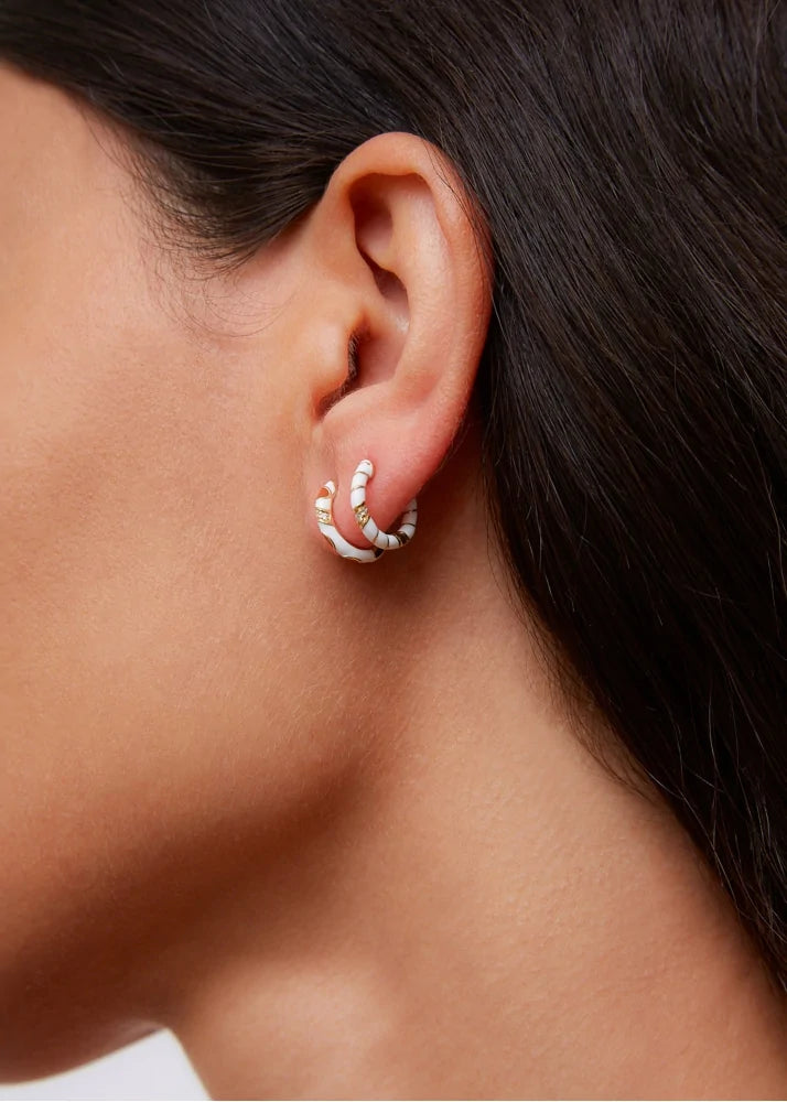 White Enamel & Gold Mini Twisted Earrings