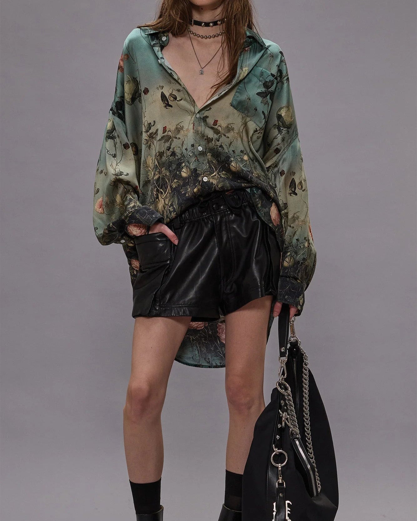 Drop Neck Workshirt Dipped Black Turquoise Plaid