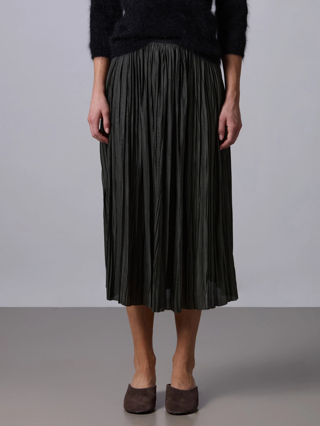 Plissé Midi Skirt Green