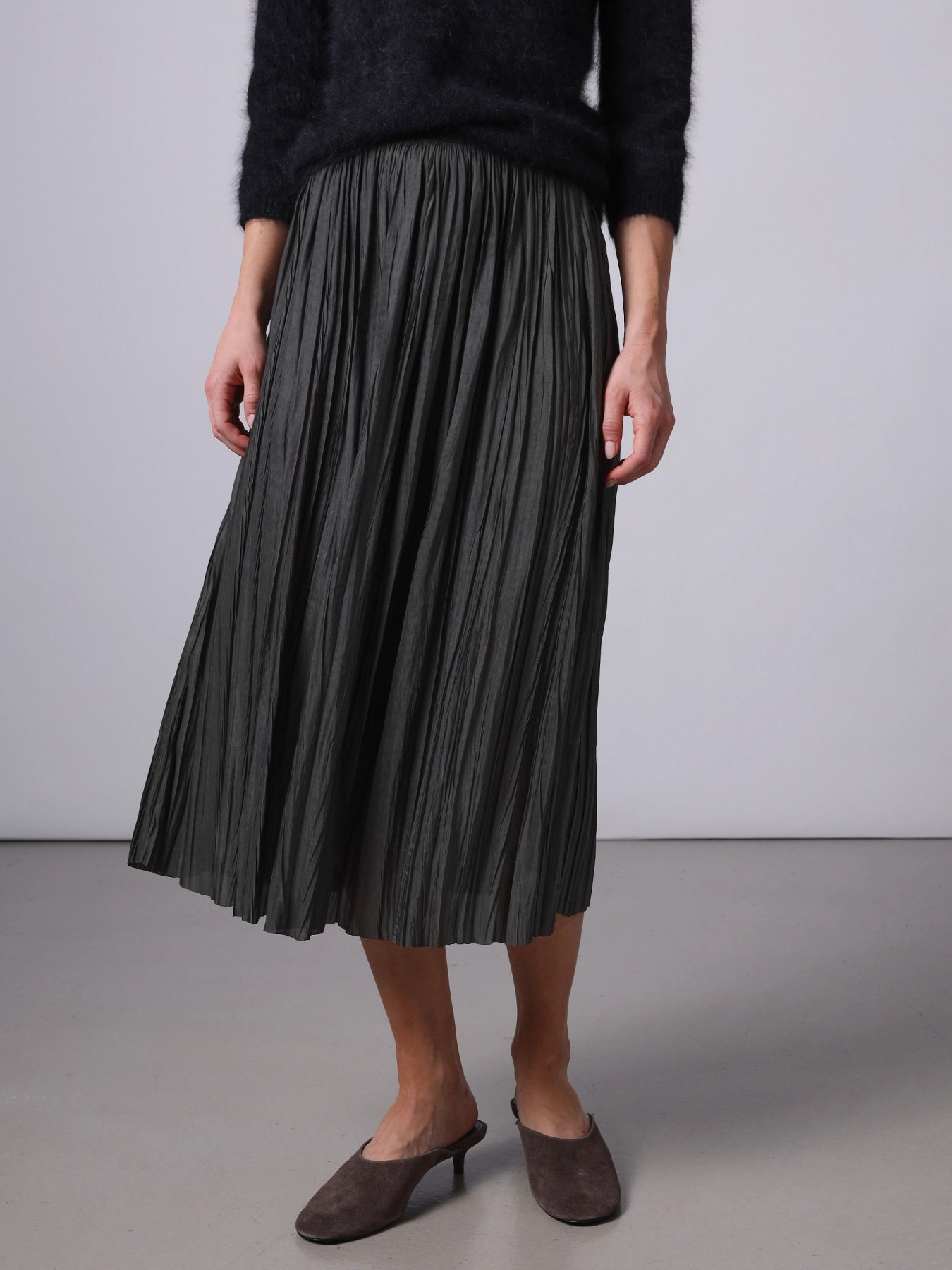 Plissé Midi Skirt Green