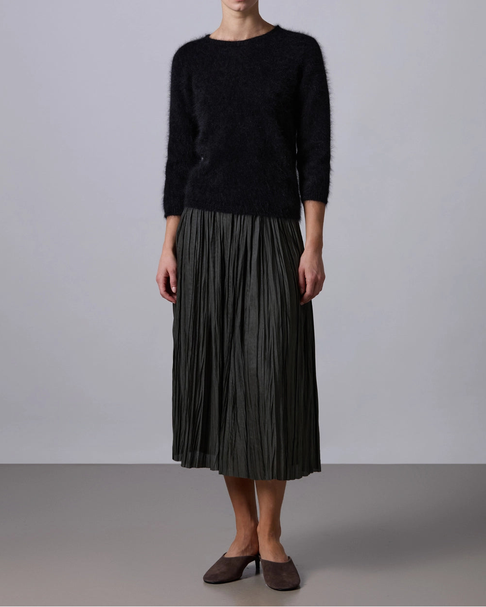Plissé Midi Skirt Green