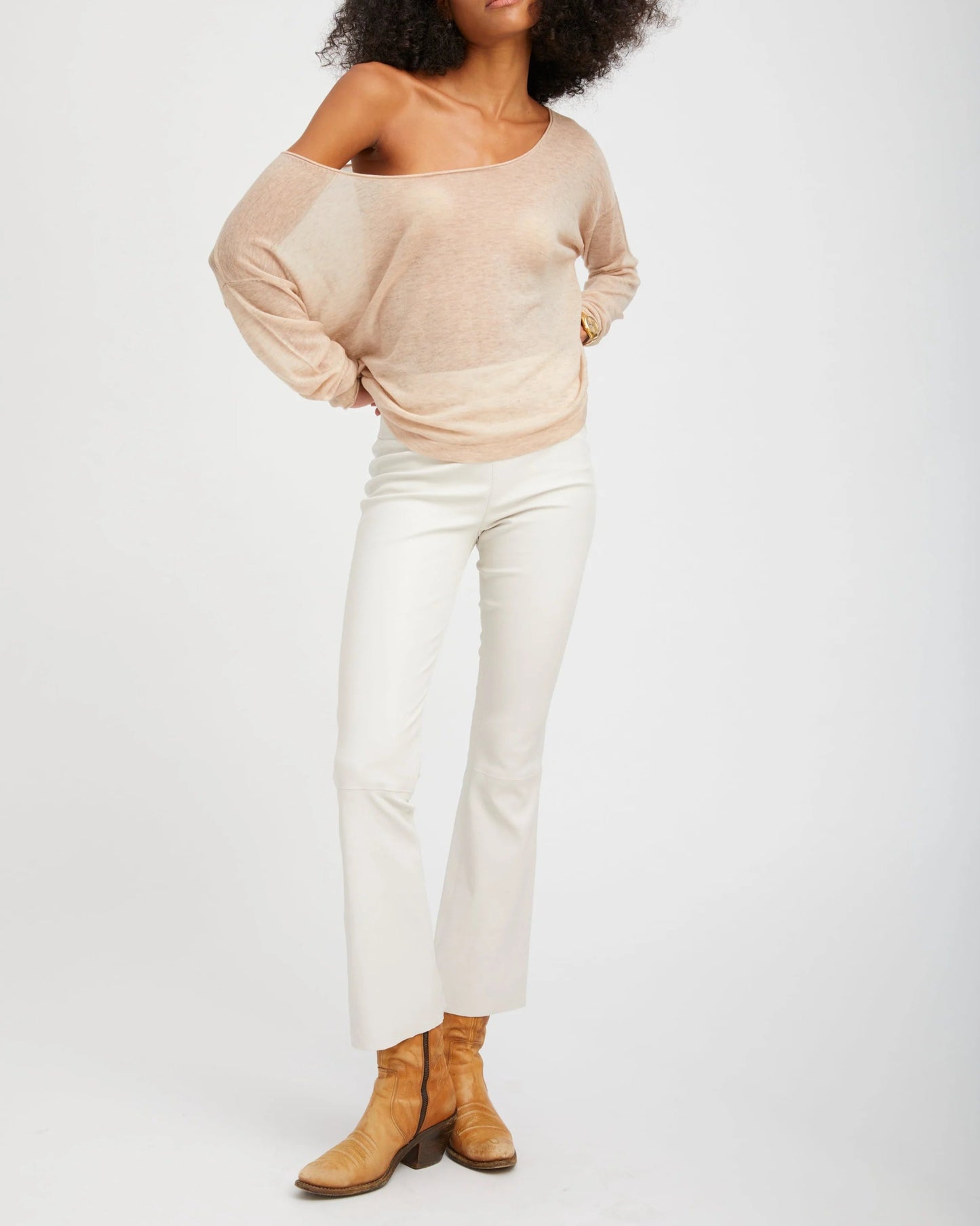 Wheat Tissue Cashmere Off-Shoulder Top
