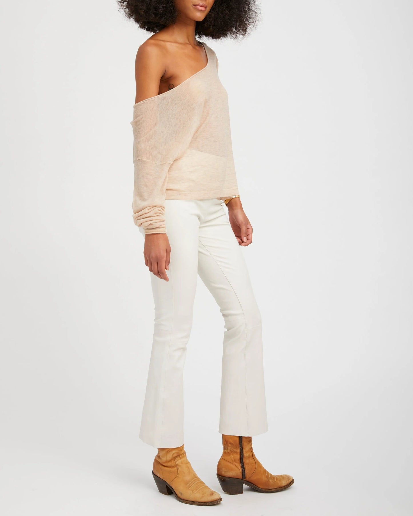 Wheat Tissue Cashmere Off-Shoulder Top
