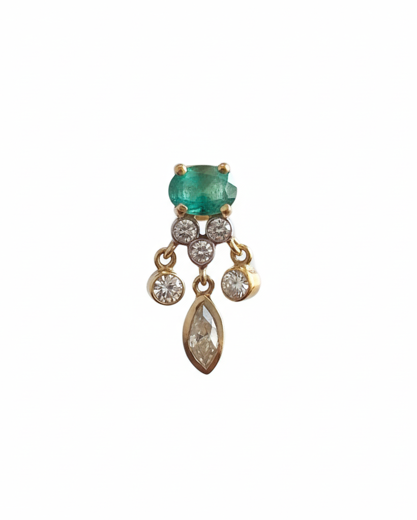 Emerald, Diamond & Tourmaline Drop Earring