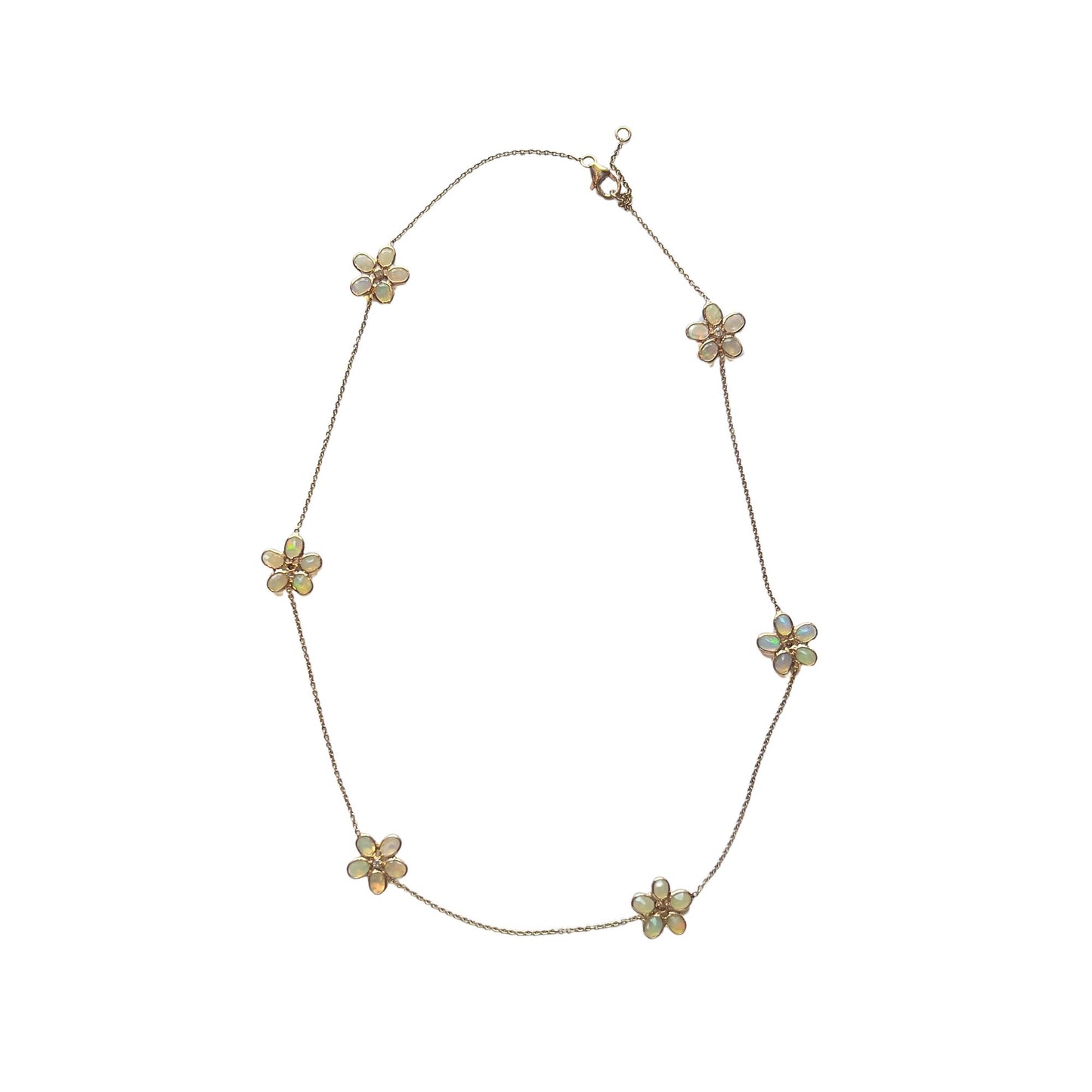 Opal and Diamond Flower Necklace