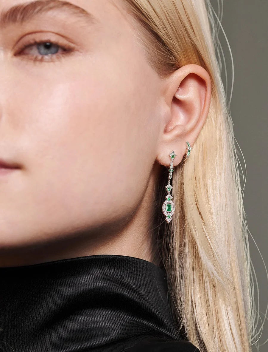Hope Mini Hoop Black Gold Diamond & Emerald