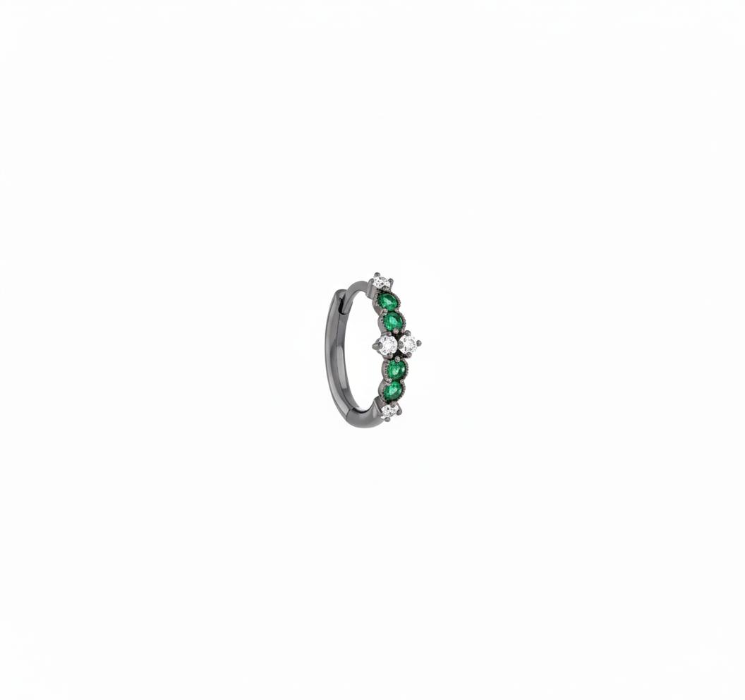 Hope Mini Hoop Black Gold Diamond & Emerald