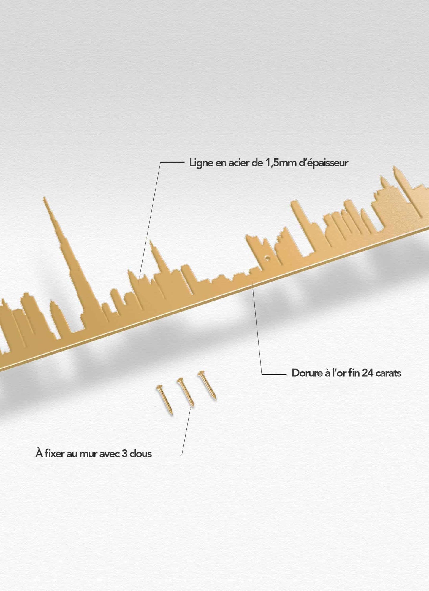 Dubai Skyline Steel Wall Decor Gold 50CM