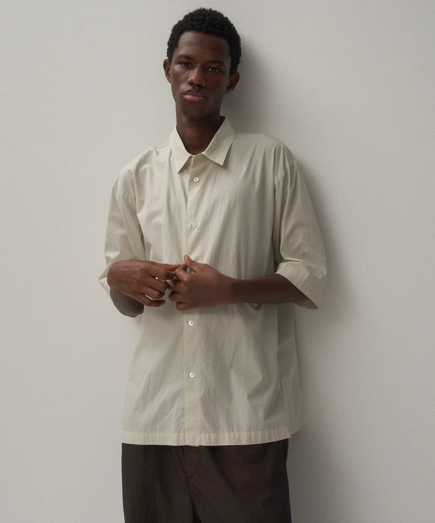 Shrink Cotton Lawn Half Sleeve Shirt Beige