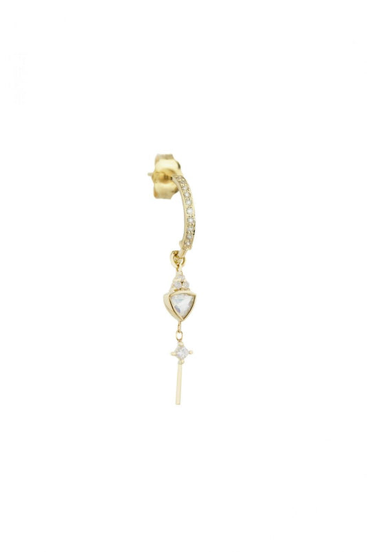 Triangle Moonstone & Diamonds Single Hoop Earring