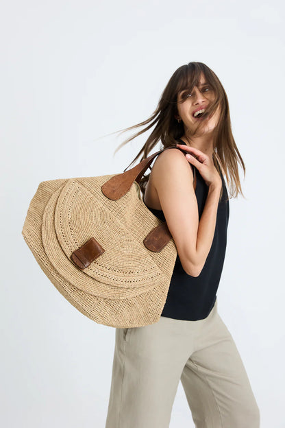 Laza II Raffia Tote Black