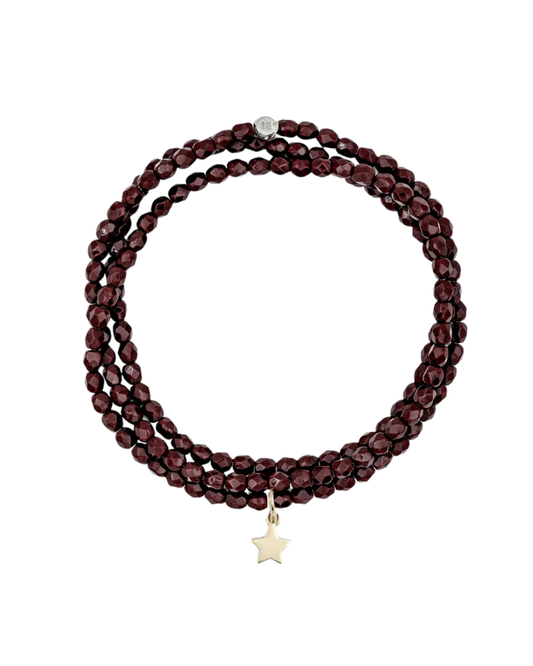 Burgundy Bracelet Necklace with Star Pendant
