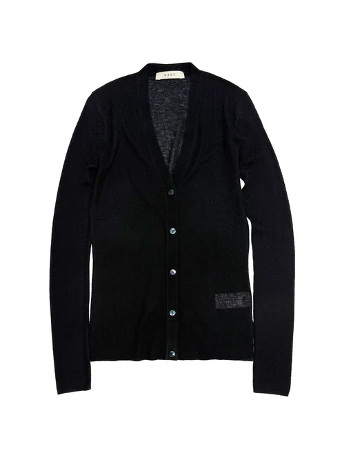 Skinny Rib V Cardigan Black
