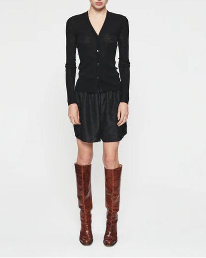 Skinny Rib V Cardigan Black