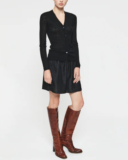 Skinny Rib V Cardigan Black