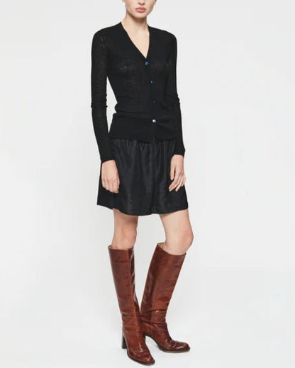 Skinny Rib V Cardigan Black