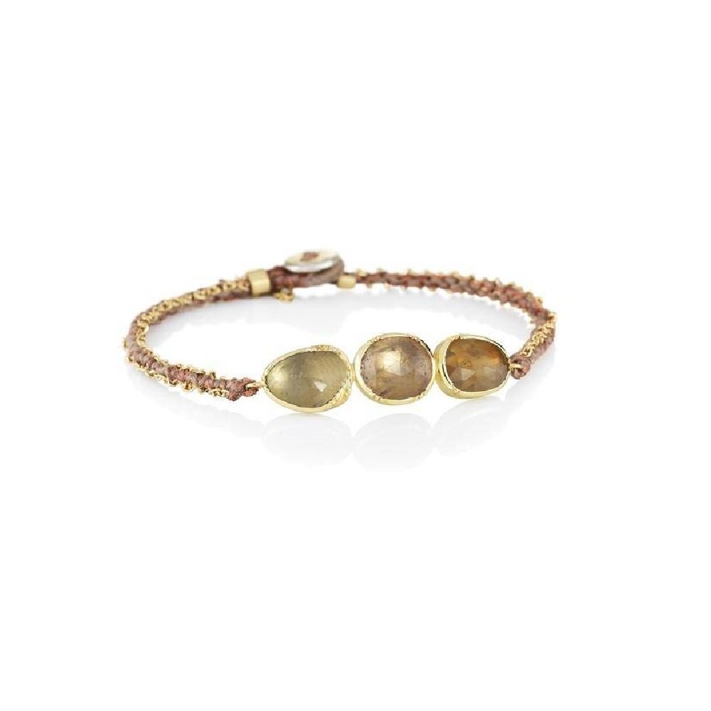 Triple Orbit Halo Sapphire Silk Gold Bracelet