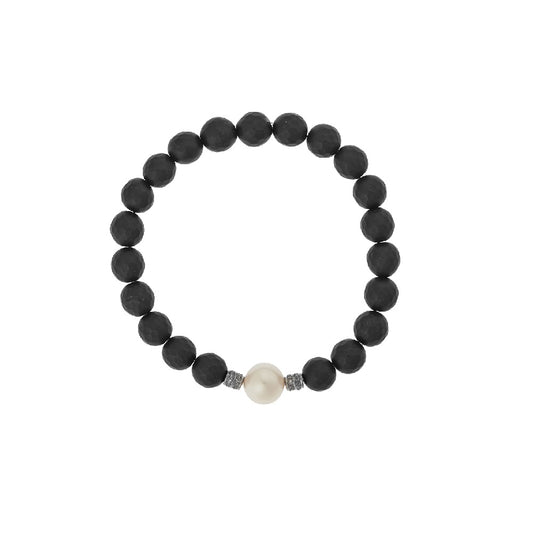 Black Onyx Bracelet White Pearl