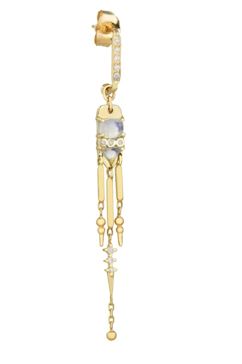 Moonstones and Diamonds Long Dangling Single Earring