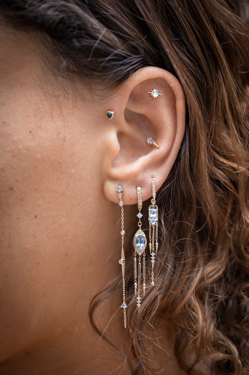 Moonstones and Diamonds Long Dangling Single Earring