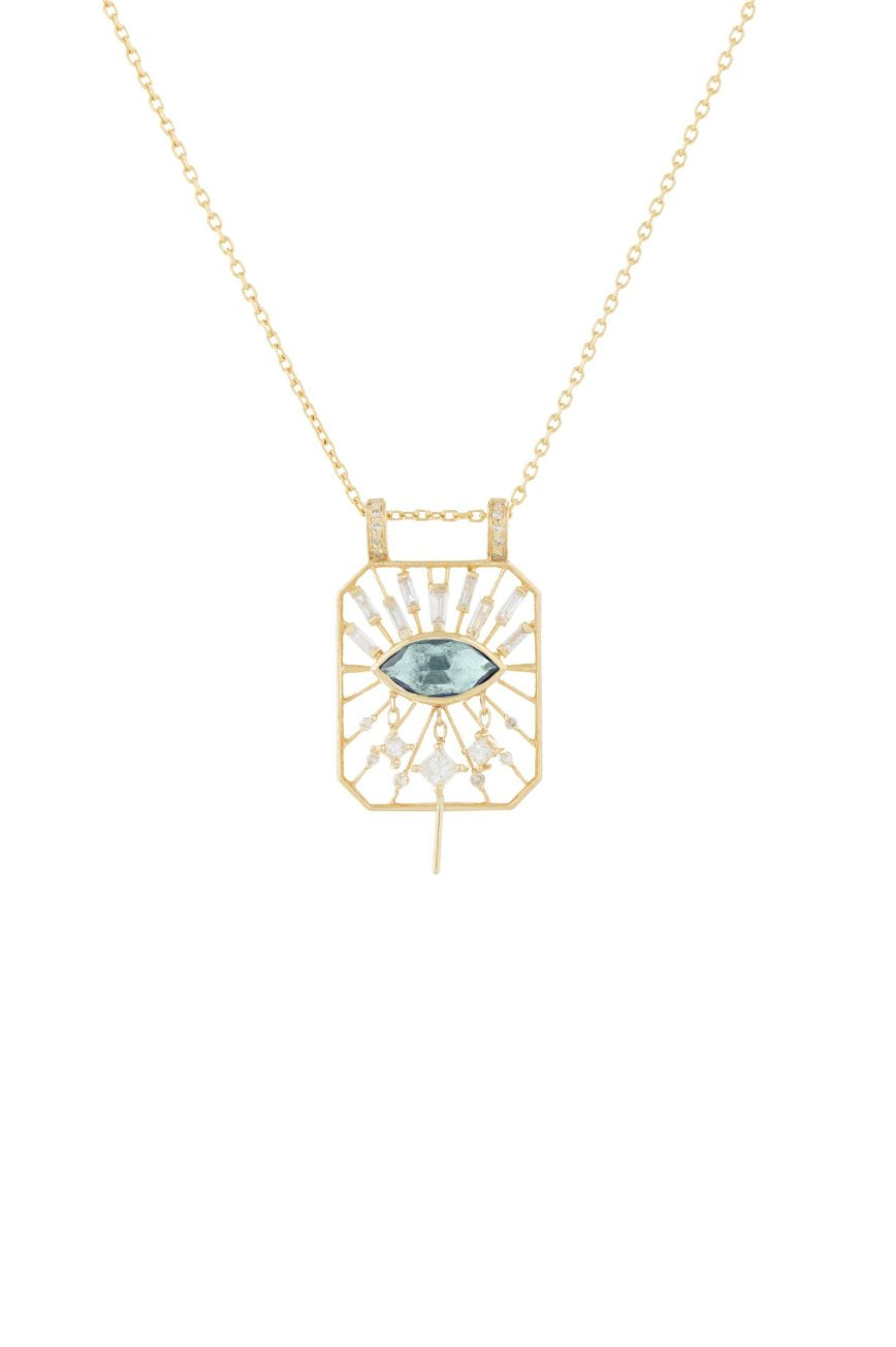 Aquamarine Marquise Eye Open Rectangle Chain Necklace