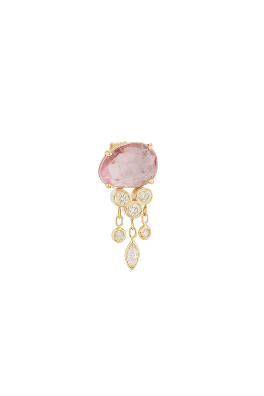 Light Pink tourmaline & Diamonds Jellyfish Single Earring