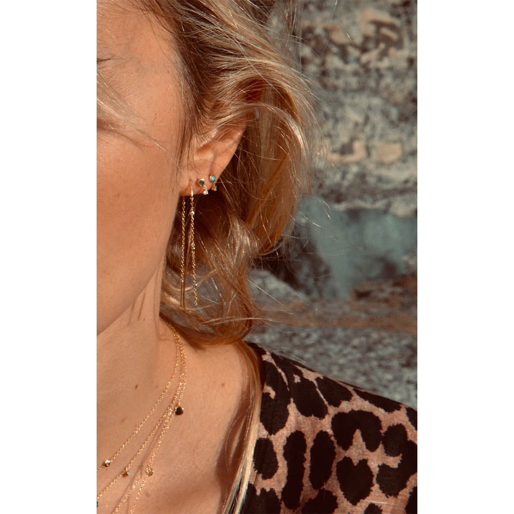 Drop Chain Single Earring with 3 Diamonds