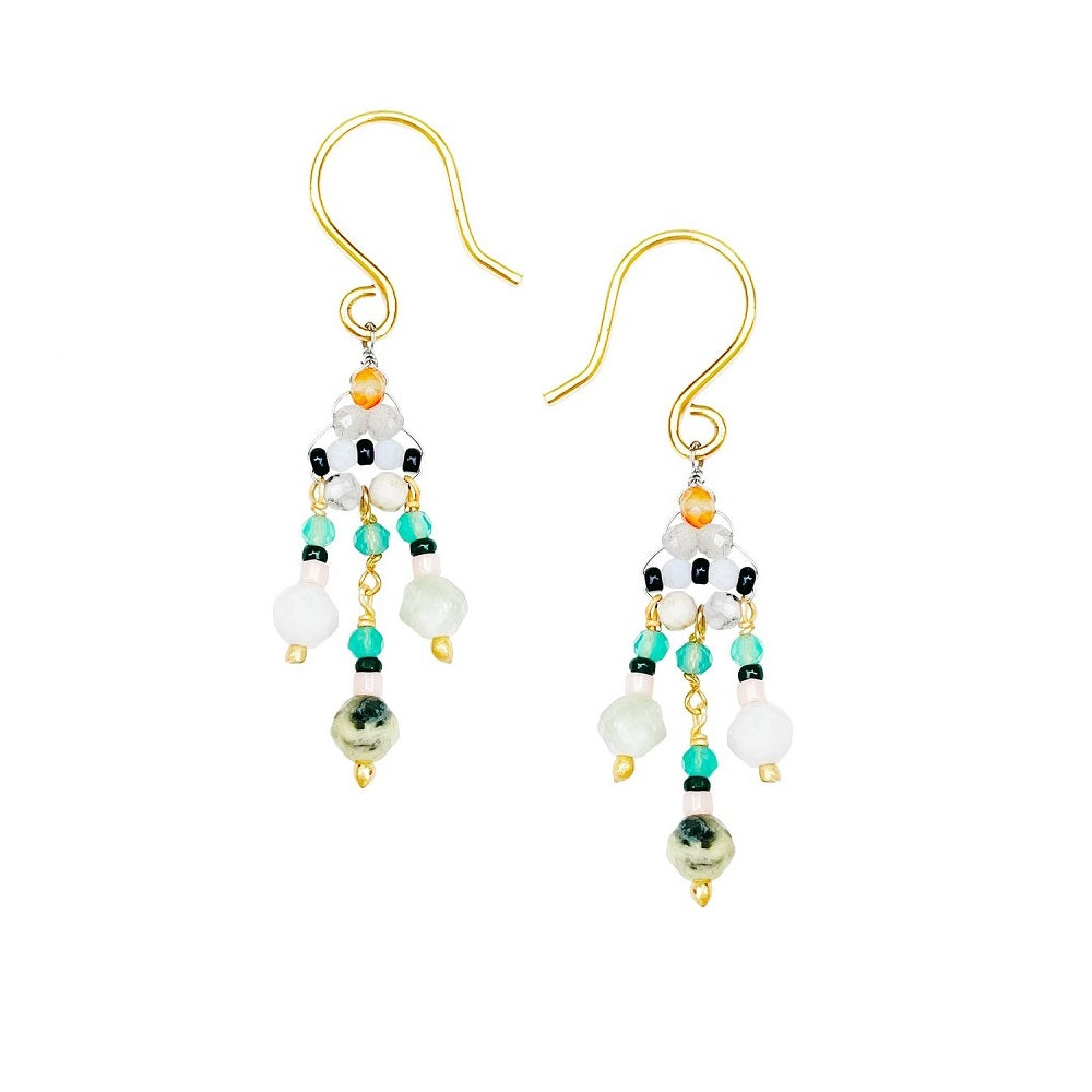 Earrings in Golden Brass and Semi-Precious Stone