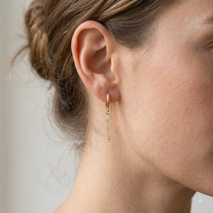 Baguette Chain Single Hoop