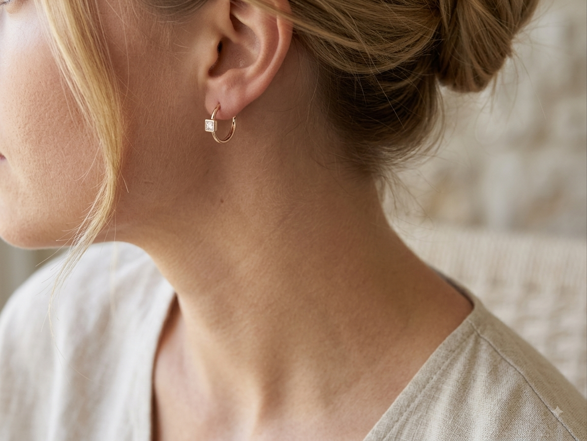 Square Diamond Single Hoop
