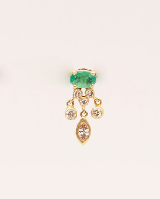Emerald, Diamond & Tourmaline Drop Earring
